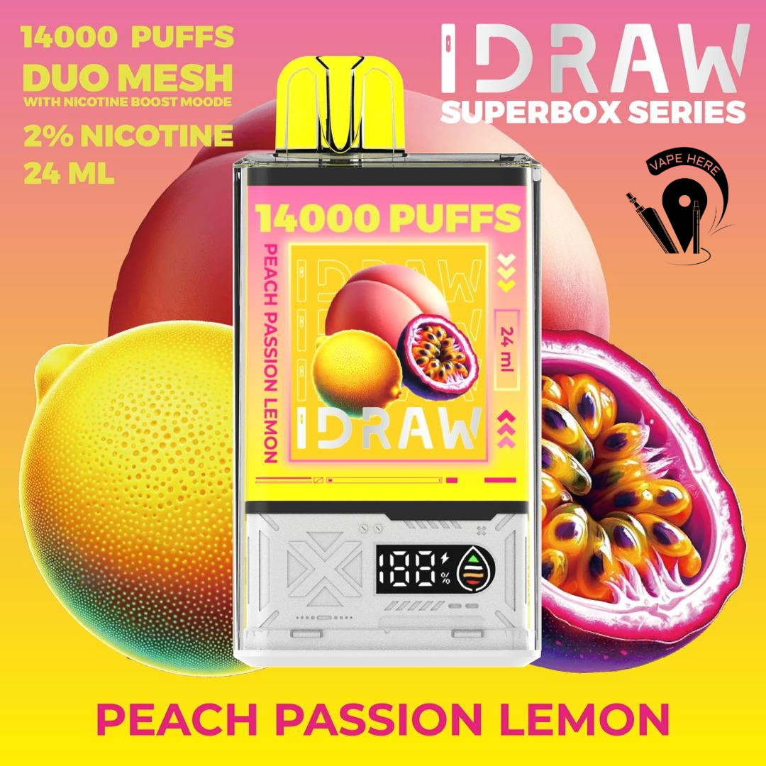 IDRAW SUPERBOX 14000 Puffs Disposable Vape Peach Passionfruit Lemon UAE Ajman